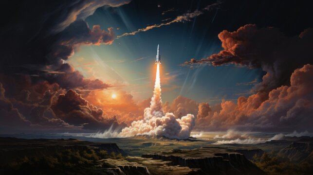 宇宙ロケットの打ち上げ,Generative AI AI画像