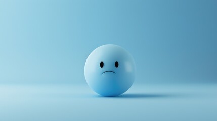 Simplistic Sad Face Emoji on Blue Sphere - Centered Object Illustration 