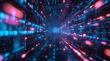 Obraz premium Cybernetic Grid with Streaming Neon Data