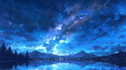 Milky Way in Watercolor Night Sky - obrazy, fototapety, plakaty