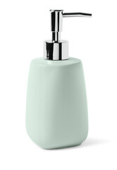 Bath accessory. Light green liquid soap dispenser isolated on white