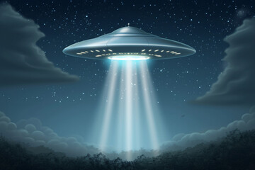 UFO spaceship alien craft illustration, space alien flying saucer concept illustration - obrazy, fototapety, plakaty