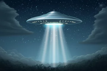 Rolgordijnen UFO UFO spaceship alien craft illustration, space alien flying saucer concept illustration