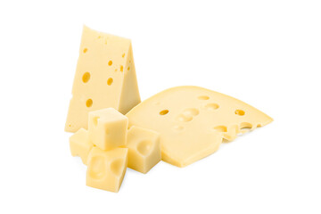 Fresh cheese isolated on white, set of pieces