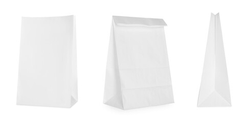 Closed paper bags isolated on white, set