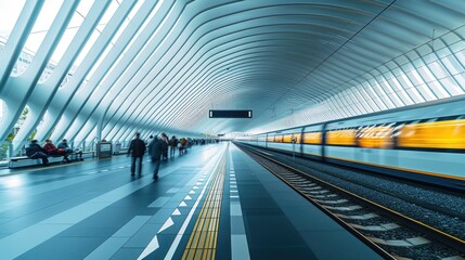urban transportation inside the train station, people travel to work in city. Resplendent.