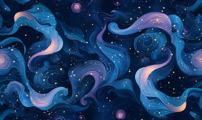 Seamless pattern illustration background inspired by the cosmos, Generative AI