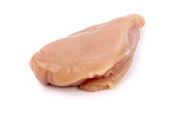 A single skinless and boneless chicken breast isolated on white
