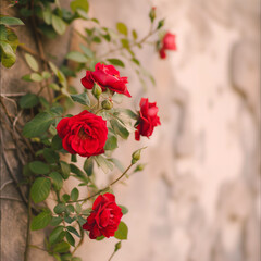 Romantic Red Roses Climbing on a Wall - Travel Inspired Floral Photography
