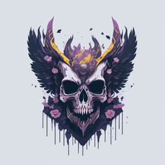 A skull surrounded by vibrant artwork is the centerpiece of this t-shirt design.