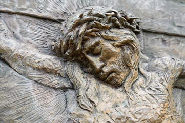 The Crucifixion of Jesus – Fifth Sorrowful Mystery. A relief sculpture on Mount Podbrdo (the Hill of Apparitions) in Medjugorje.