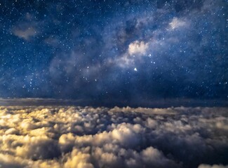 Obraz premium Beautiful view of sky full of stars, aerial view from a mountain