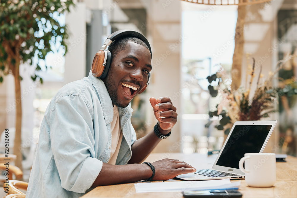 Poster Earphones man computer person business laptop adult technology male office young online working businessman