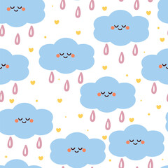 seamless pattern cartoon clouds and rain. cute wallpaper for gift wrap paper