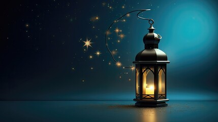 Ramadan Background With Glowing Lantern And Stars