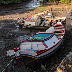 Small artisanal fishing boats, traditional from the state of Maranhão, Brazil.