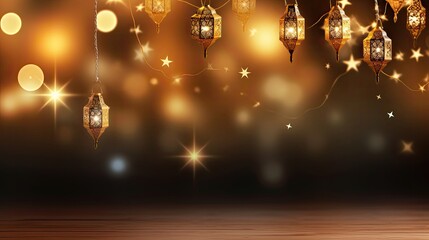 Fototapeta na wymiar Ramadan Kareem Background With Gold Bokeh Lights And Star
