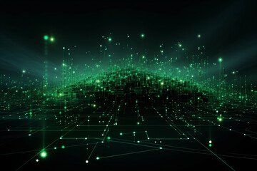 Fototapeta na wymiar Network Grid Connected Wave in Green Color Tone