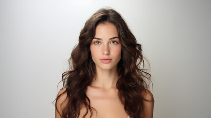 Fototapeta premium Beautiful woman with black hair and light eyes.