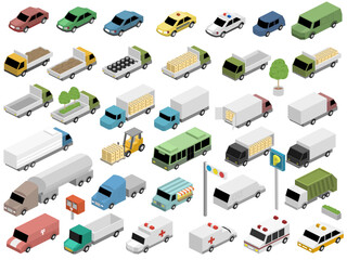 Vector illustration icon collection of various automobiles in isometric 3d