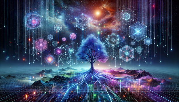 Translucent Tree of Data: A Surreal Blend of Nature and Analytics