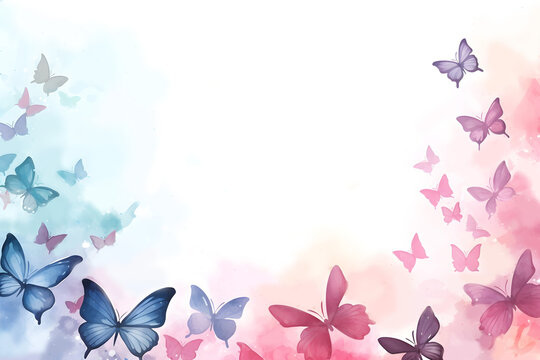 Watercolor pastel butterfly border background with copy space for invitation print card template art