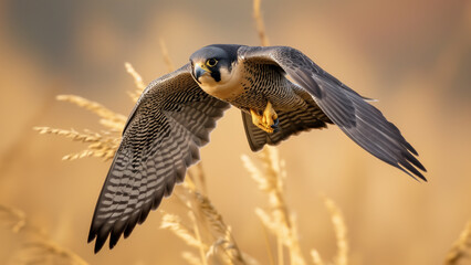 Fototapeta premium Wings of Speed: Detailed Capture of a Peregrine Falcon in Flight