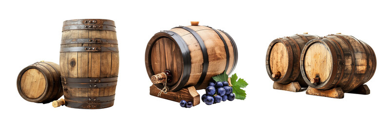 Oak barrel for aging wine isolated on transparent background png. Concept of drink "wine"