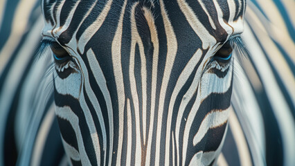 Striped Stare: A Macro Shot of a Zebra Face on Film - obrazy, fototapety, plakaty