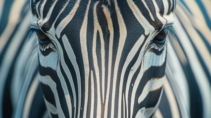 Fotobehang Striped Stare: A Macro Shot of a Zebra Face on Film © DY