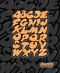 Graffiti alphabet. Comic style hand drawn lettering. Street art design.