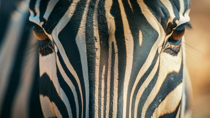 Rolgordijnen Editorial Elegance: Detailed Film Capture of a Zebra’s Face © DY