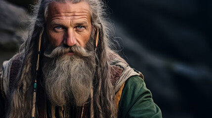 Obraz premium A Portrait of A Fearless Powerful Warrior Viking old man face