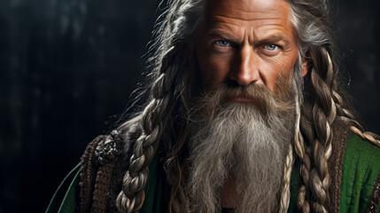 A Portrait of A Fearless Powerful Warrior Viking old man face - obrazy, fototapety, plakaty