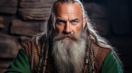 Obraz premium A Portrait of A Fearless Powerful Warrior Viking old man face