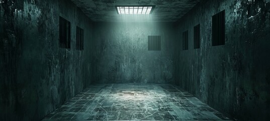 Dark creepy prison cell. Generative AI technology. - obrazy, fototapety, plakaty