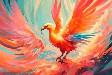 a painting of a bird flying in the sky, artwork of a phoenix, ''wallpaper of a phoenix, beautiful, fiery bird, vibrant digital painting, ''wallpaper of a phoenix