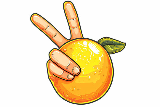 Orange making the hand peace sign cartoon