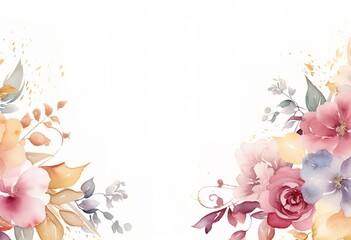 Colorful flower frame on white background