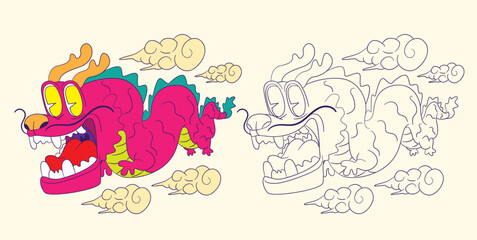 dragon doodle illustration for coloring page drawing book