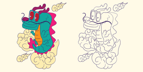 dragon doodle illustration for coloring page drawing book