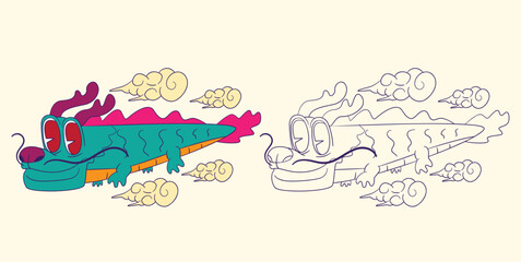 dragon doodle illustration for coloring page drawing book