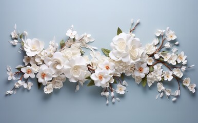 Beautiful white flower arrangement on blue background