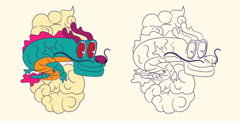 dragon doodle illustration for coloring page drawing book