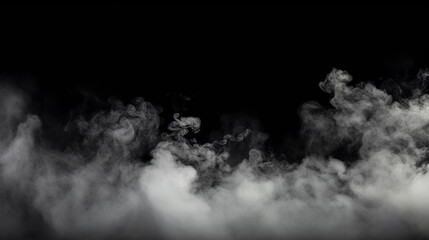 A haunting overlay of black smoke and white fog blankets the ground, with clouds of mist, steam, and dust emerging from the dark backdrop. - obrazy, fototapety, plakaty