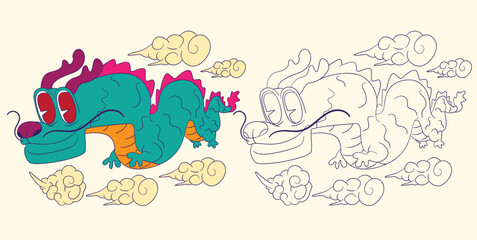 dragon doodle illustration for coloring page drawing book