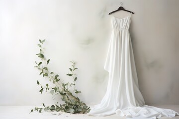 The beauty of white dresses and ornate greenery on a white background
