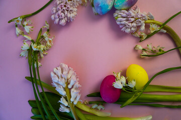 Naklejka na ściany i meble Happy easter! Flat Lay, postcard or Internet banner with Copy Space on Easter
