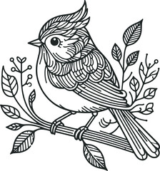 Fototapeta premium Sketch hand drawn Bird setting on the tree vector illustration on white background generated by Ai