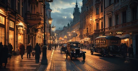 Tuinposter Historical street view of Prague City in 1930's in Czech Republic in Europe. © Joyce